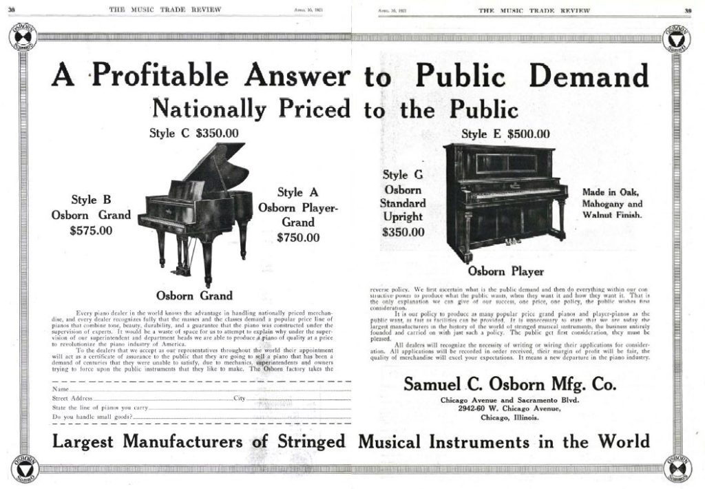 Osborn Piano Ad Music Trade Review 1921
